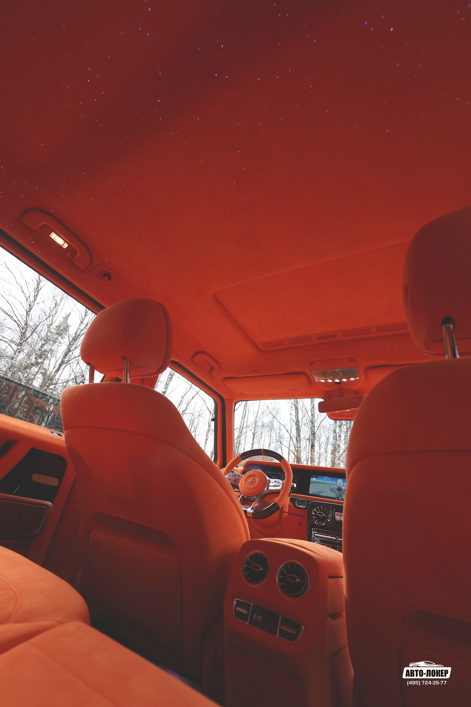 Перетяжка потолка салона Алькантарой Gelandewagen