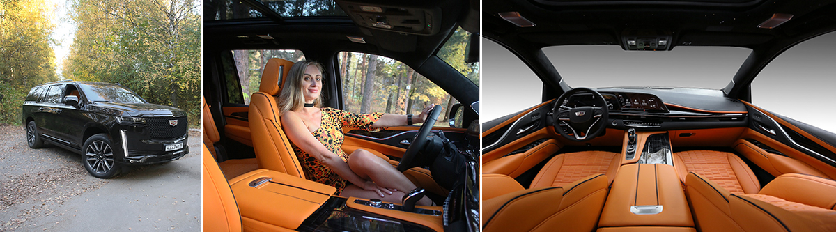 Перетяжка салона Cadillac Escalade Mandarin оранжевой кожей 